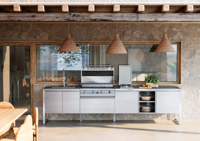 cucina da esterno in acciaio